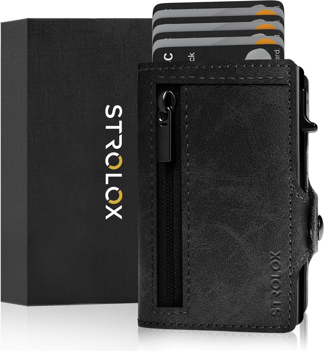 Strolox® Pasjeshouder Luxe Portemonnee Zwart - Creditcardhouder 11 pasjes +