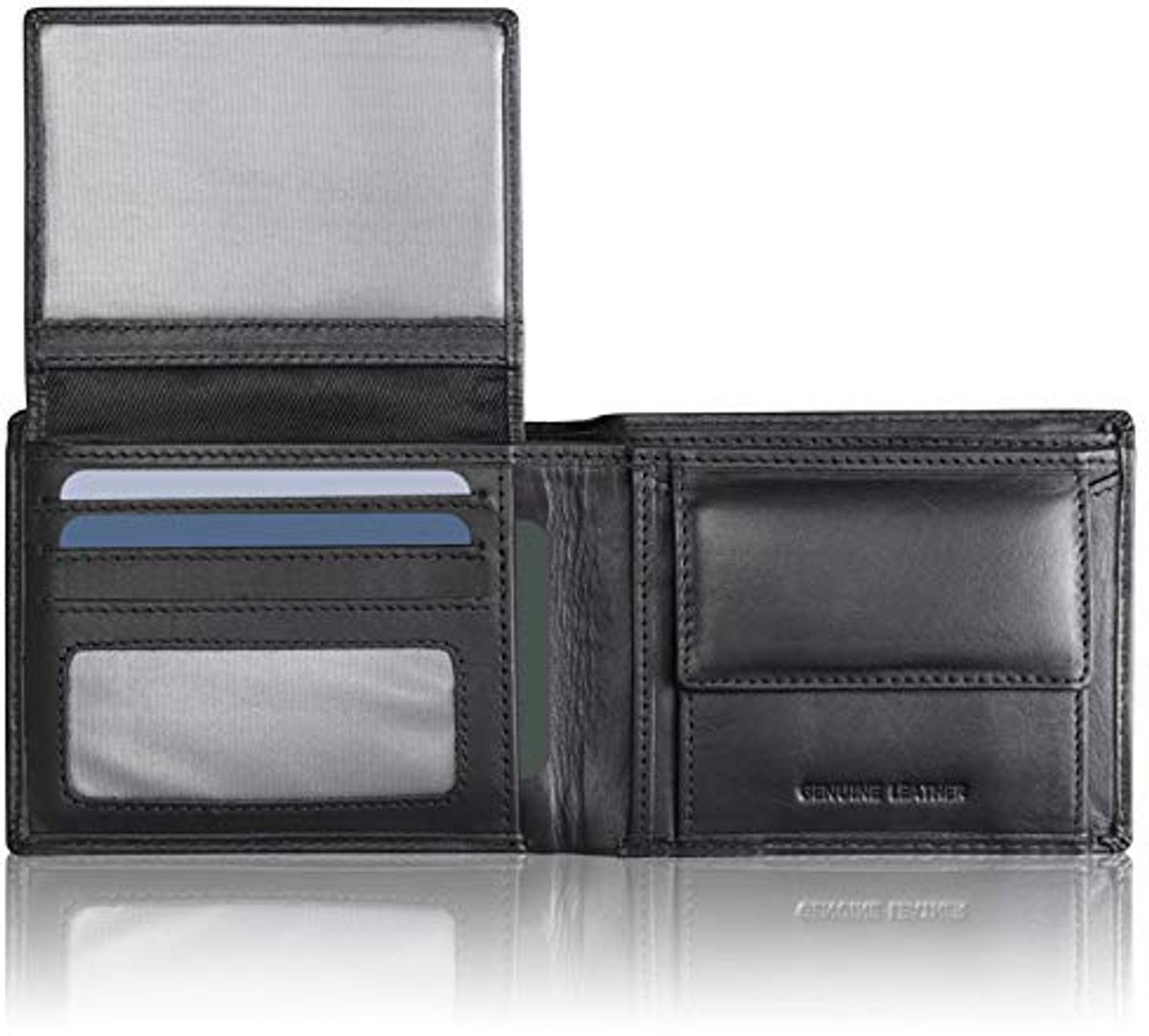 RFID NFC Portefeuille voor Heren - Zwart Echt Leer met Muntvak - TÜV Goedgekeurd