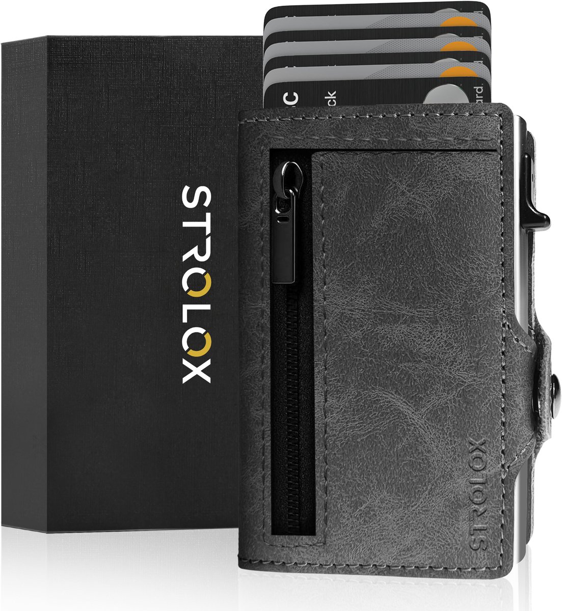 Strolox® Pasjeshouder Luxe Portemonnee met Rits Grijs - Creditcardhouder 11