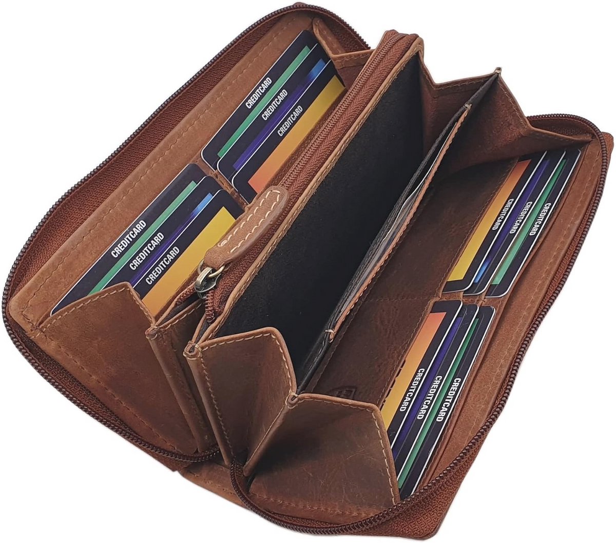 Grote Rundleer Dames Portemonnee met RFID en NFC Bescherming