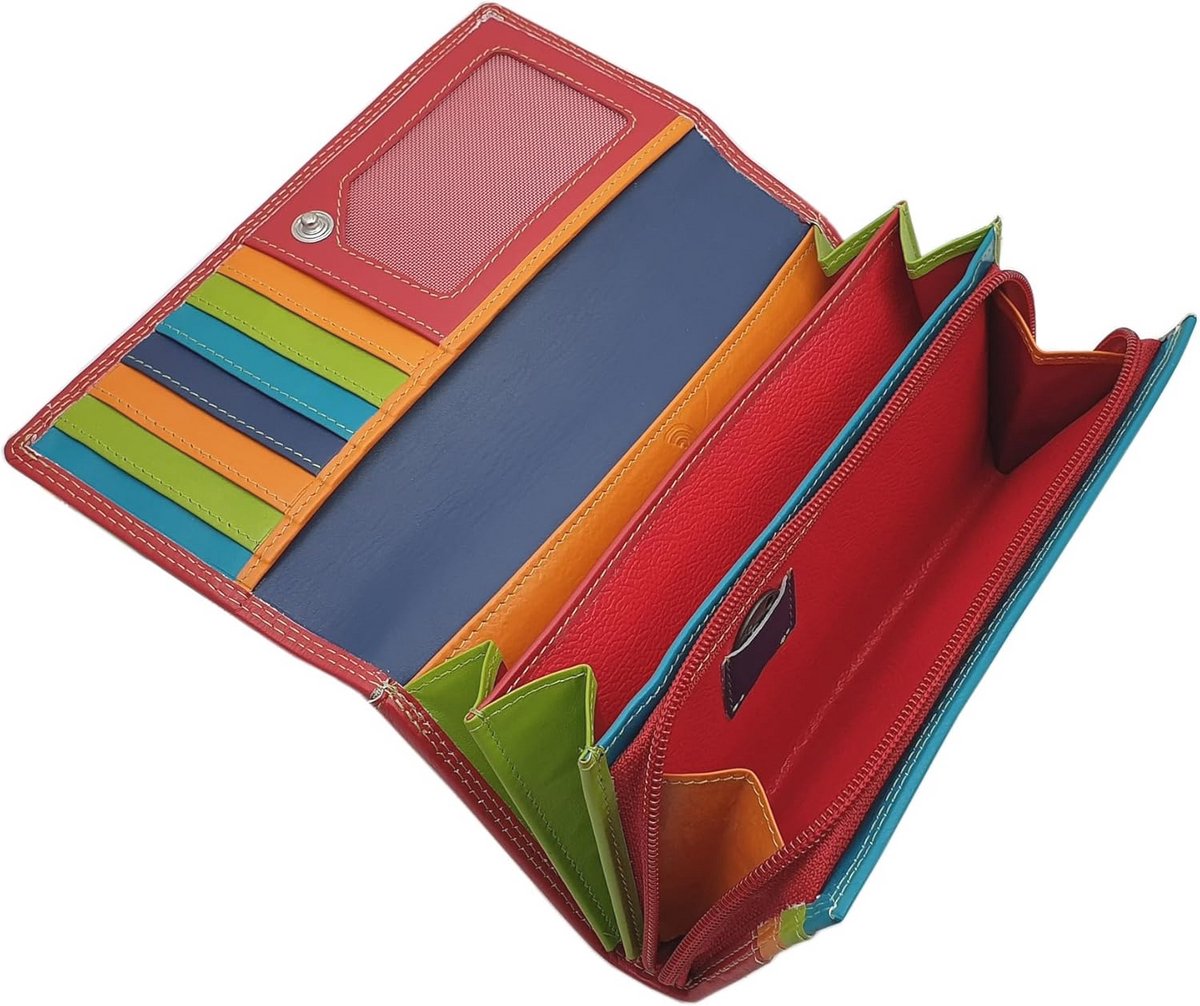 Moderne damesportemonnee van rundleer met RFID en NFC bescherming in meerdere