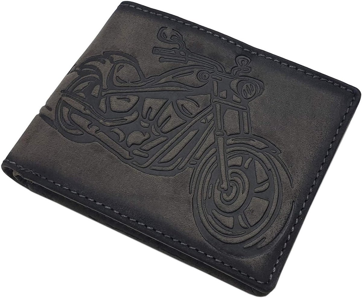 Echt Buffel-Portemonnee in Liggend Formaat met Motormotief met RFID- en