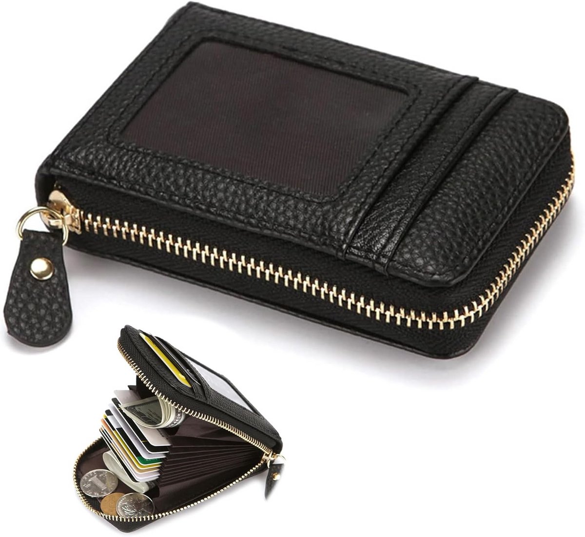 Leren Kaartenetui met Ritssluiting en Muntvak - RFID/NFC Bescherming