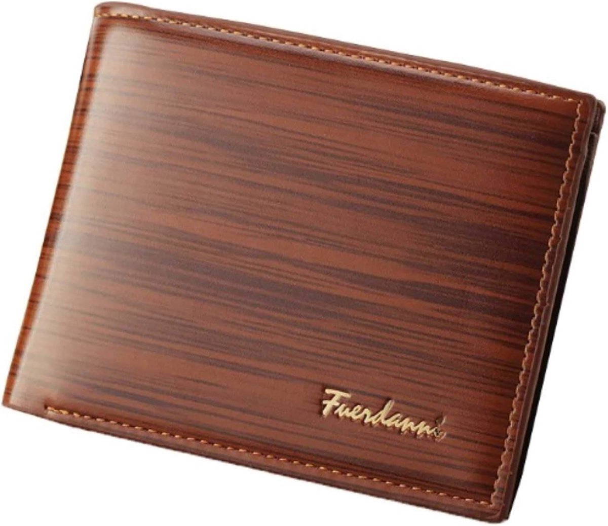 Luxe Heren Portemonnee van PU Leer met RFID en NFC Beveiliging - Lichtbruin/Goud